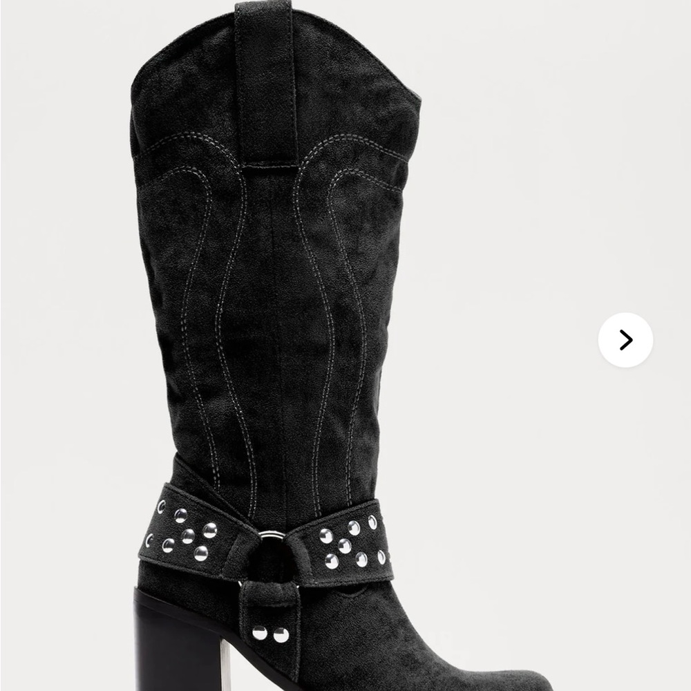 Black Faux Suede Studded Western Cowgirl Cowboy Boots Size 10 EUC NWOT